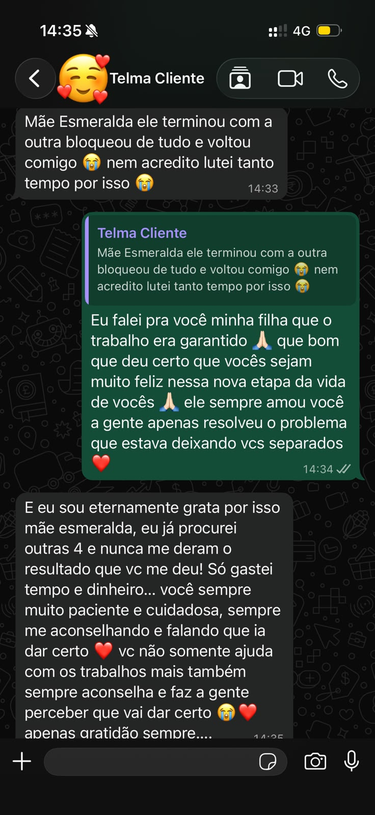 Depoimento real de cliente Telma no WhatsApp