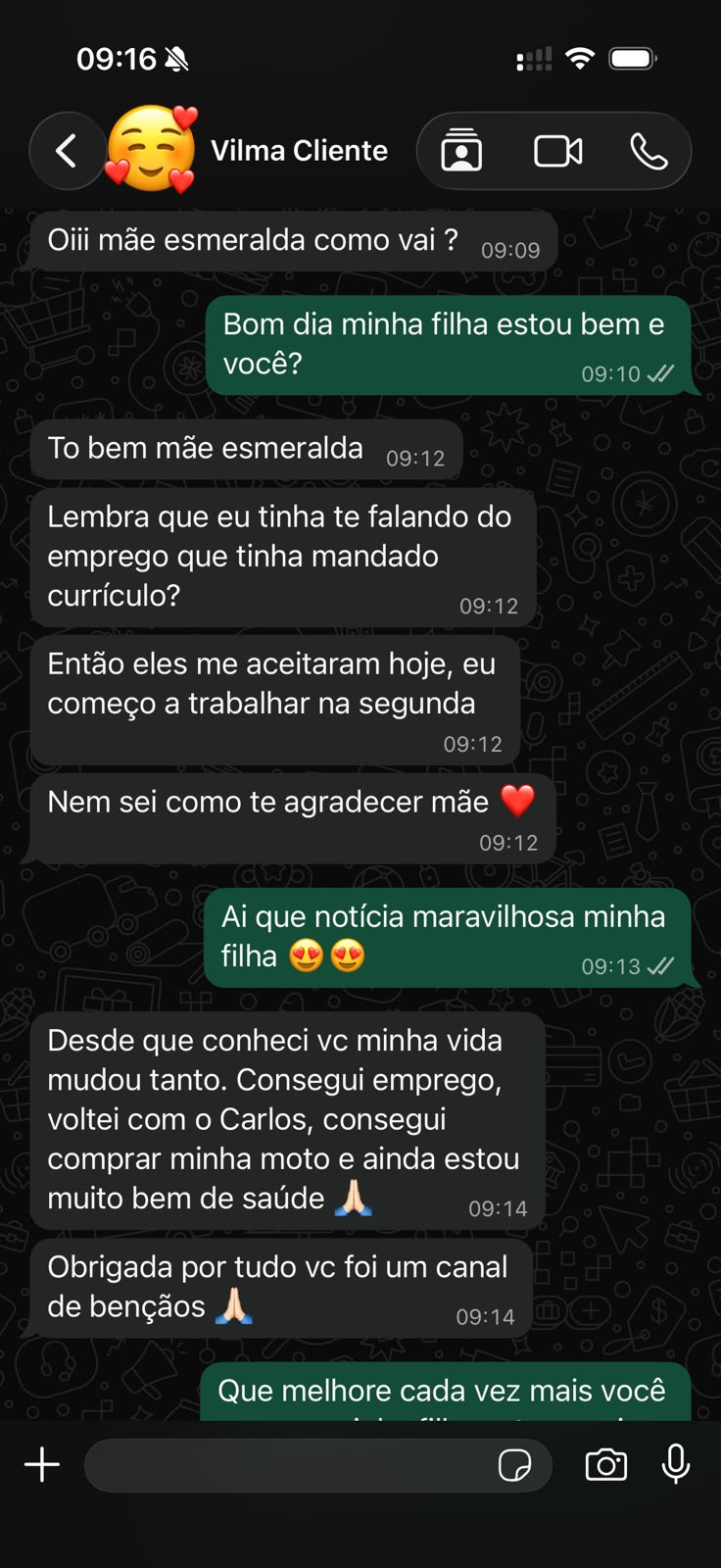 Depoimento real de cliente Vilma no WhatsApp