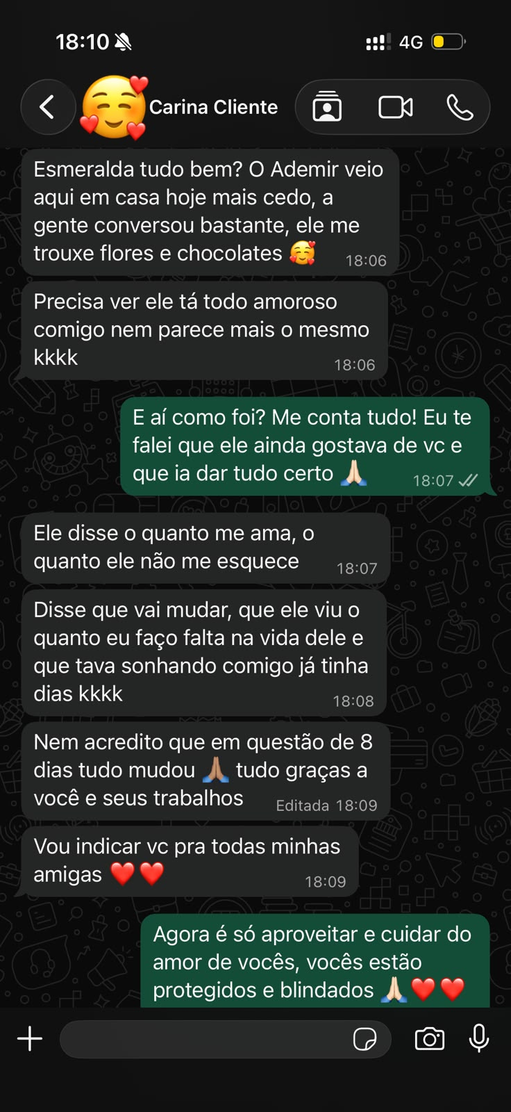 Depoimento real de cliente Carina no WhatsApp