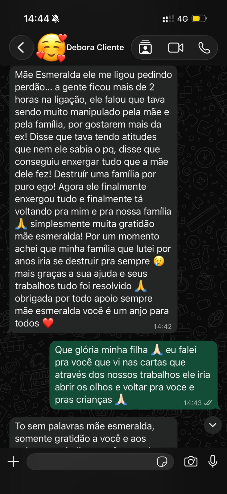 Depoimento real de cliente Debora no WhatsApp