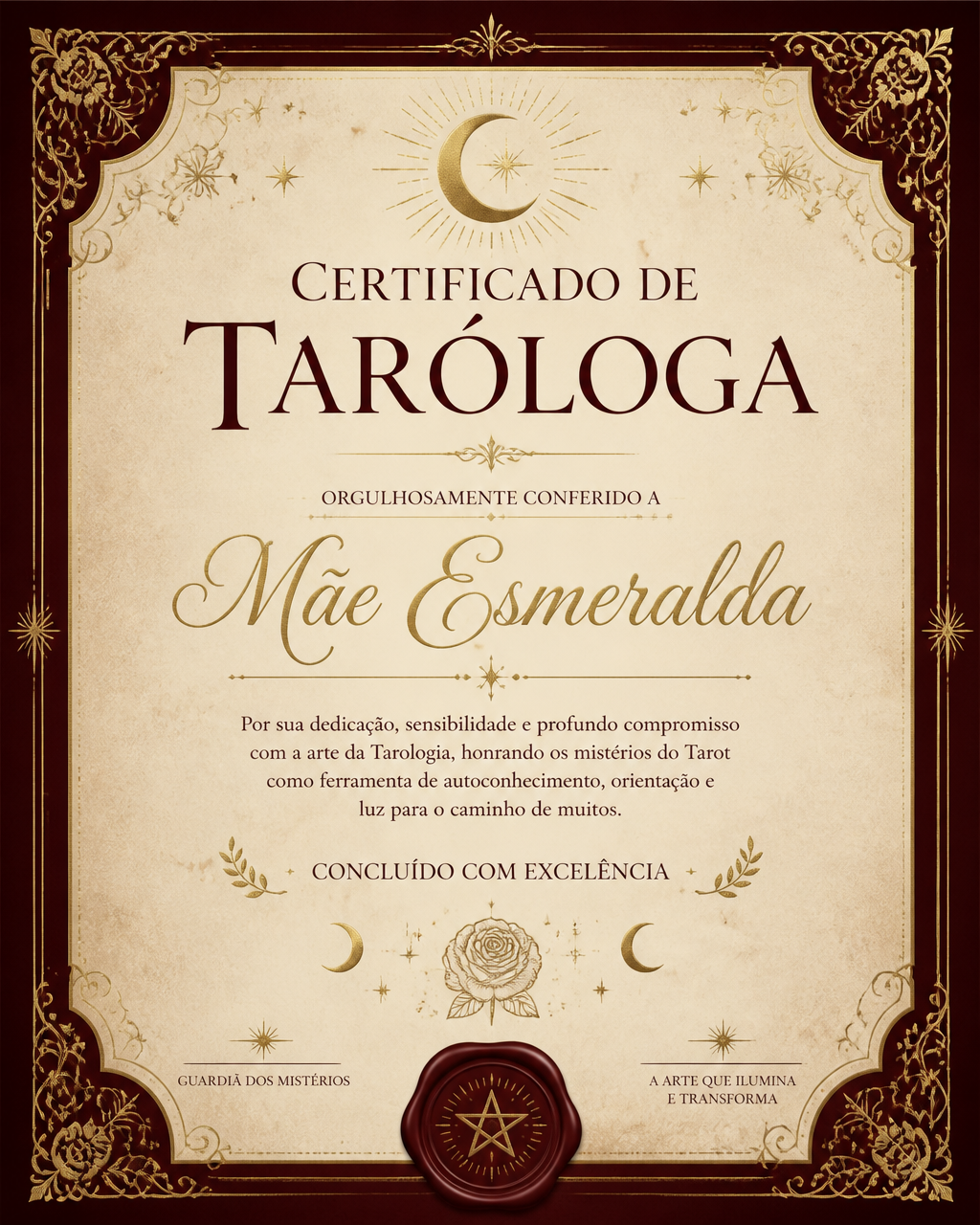 Certificado de Taróloga Mãe Esmeralda